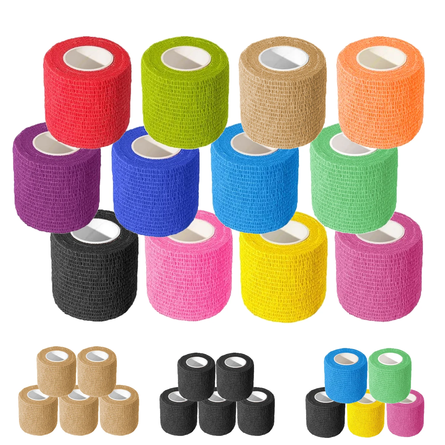 12 Pack Self Adhesive Bandage 2 Inch x 5 Yards Breathable Cohesive Bandage Wrap Rolls Elastic Tape for Sport, Wrist, Ankle Tap