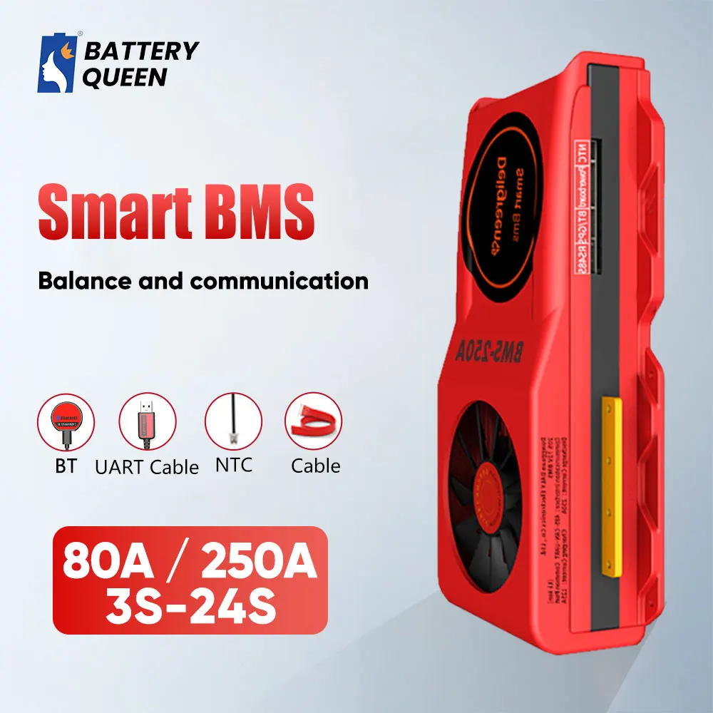 Thông Minh BMS Có Quạt 80A Để 500A 3S 4 7S 8S 10S 12S 13S 16S 24S 3.2V 3.7V LiFePO4 Pin Lithium Bluetooth RS485 Có Thể Làm Lạnh Không Khí