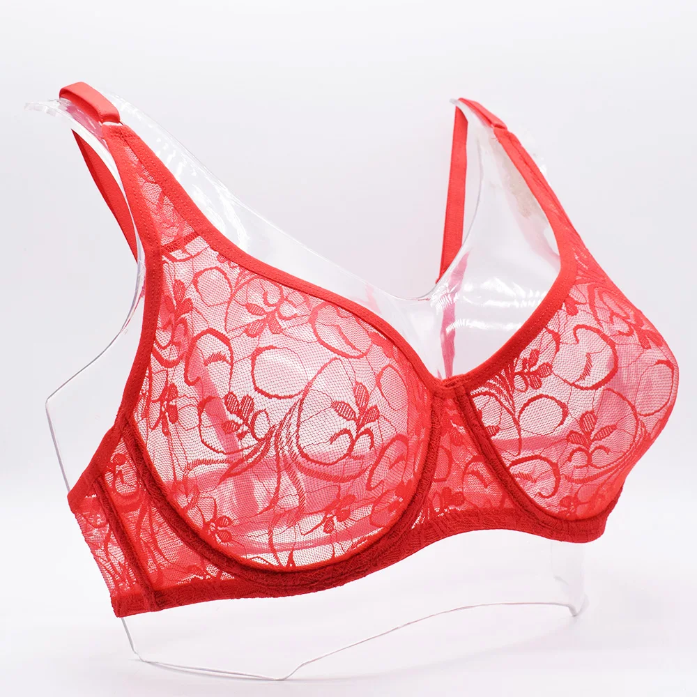 Meliyuu Plus Size Womens Lace Bra Transparent See Through Sexy Lingerie Hollow Out Bralette BH Tops A B C D DD Cup