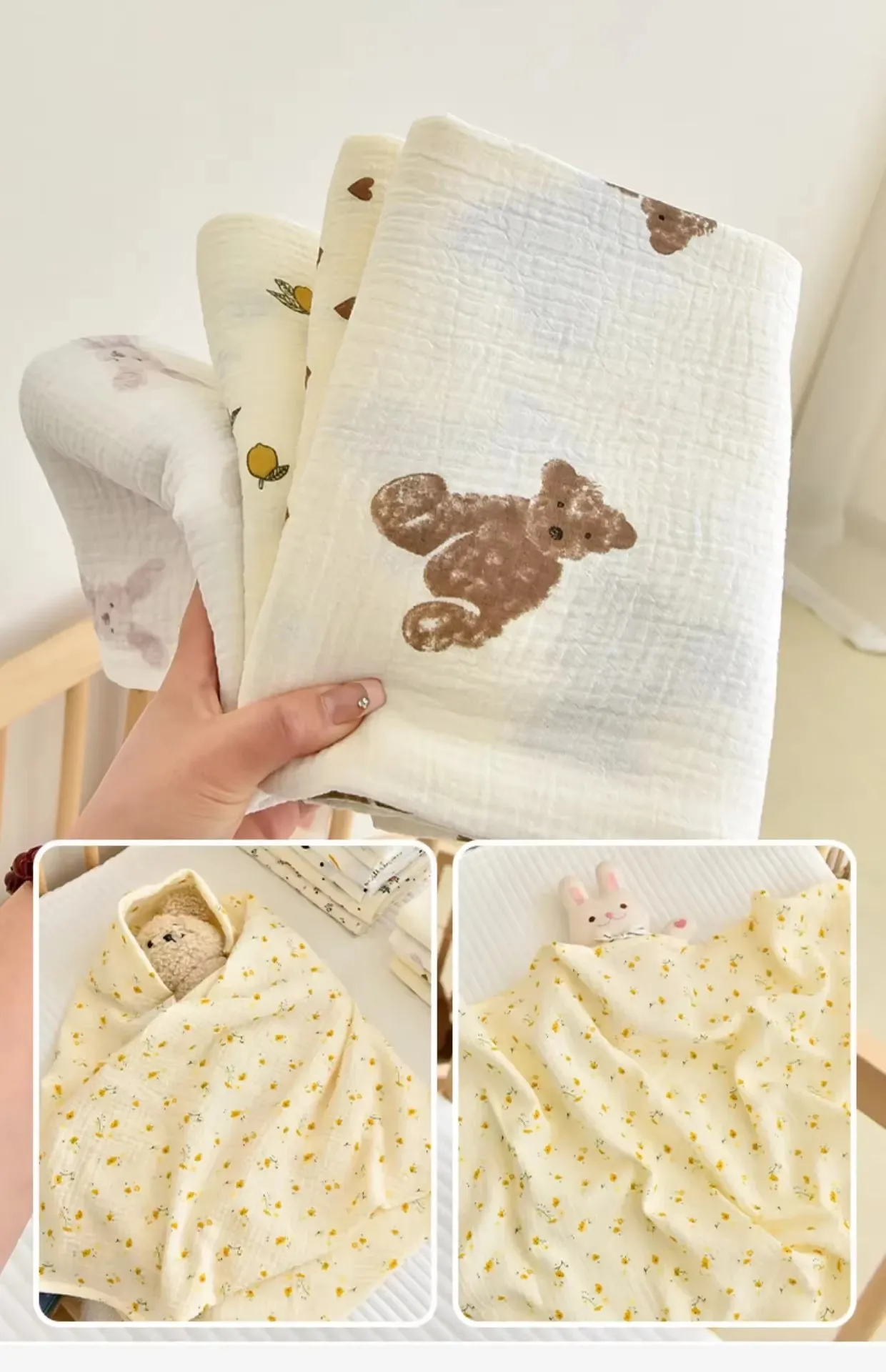 Neugeborenen Baby Baumwolle Decke Sommer Bettwäsche Babys Zeug Decke Musselin Quadrate Empfang Decke – Detail 9