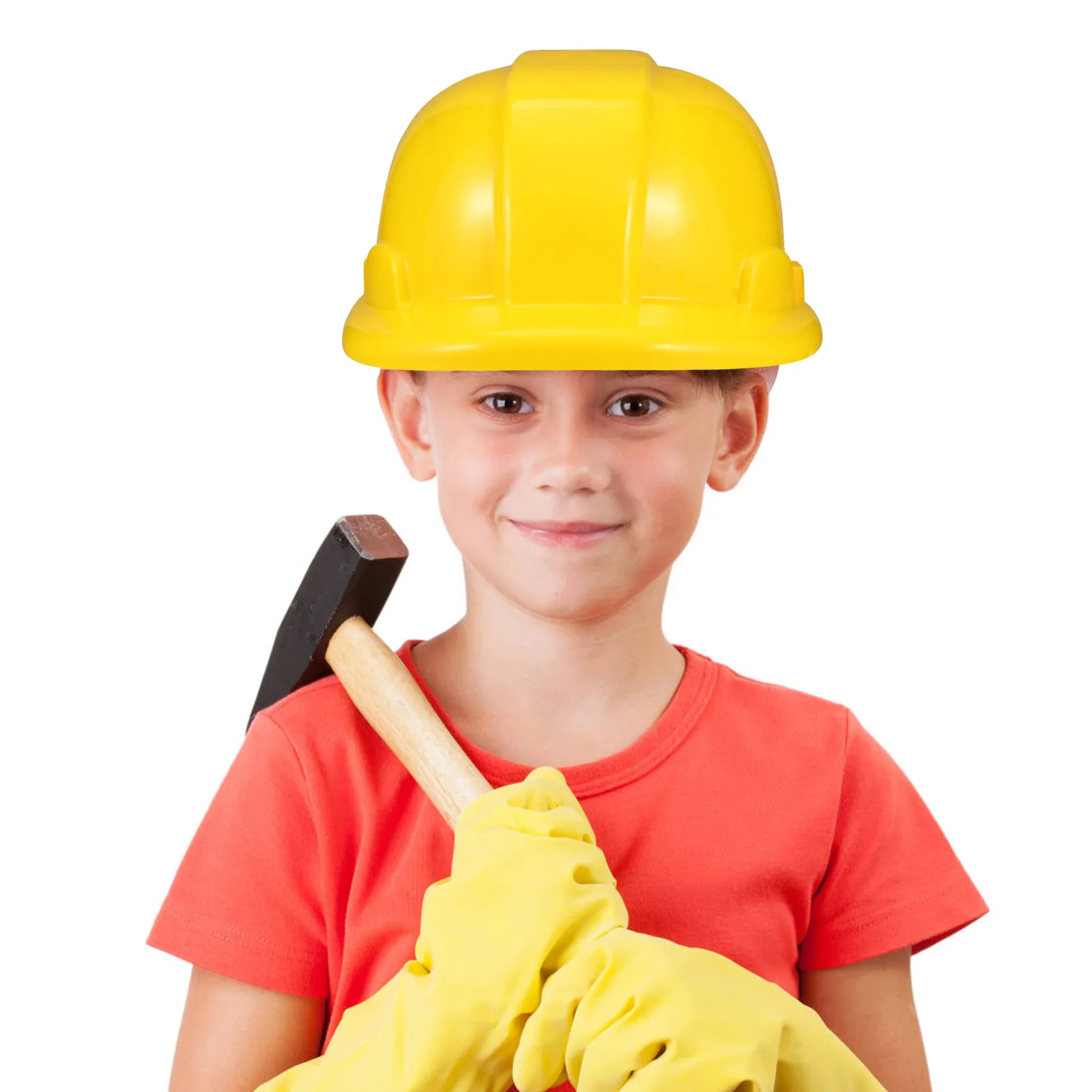 5Pcs Kids Plastic Construction Hats Yellow Building Dress for Children Role Play Learning Development Party Supplies