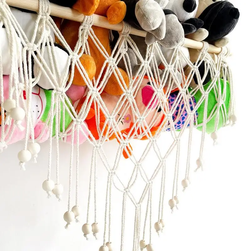 Stuffed Animal Hammock Double Layer Macrame Hammock Net Toys Storage Boho Decor Organize Storage Mesh Holder for Kids room