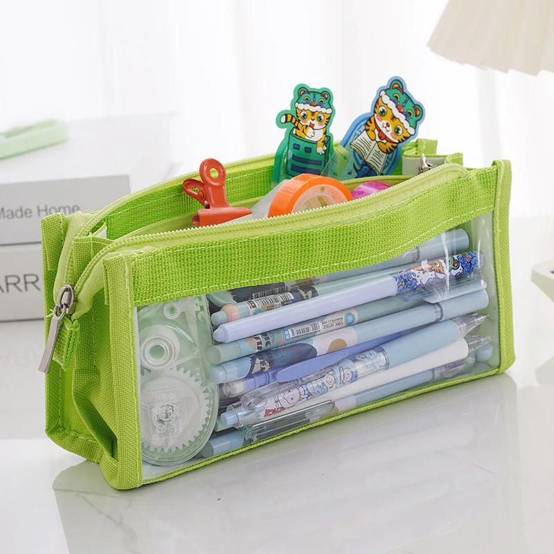 Transparent Pencil Bag Six-layer Multi-grid Large-capacity Stationery Bag Girls Junior High School Primary School Stationery Bag