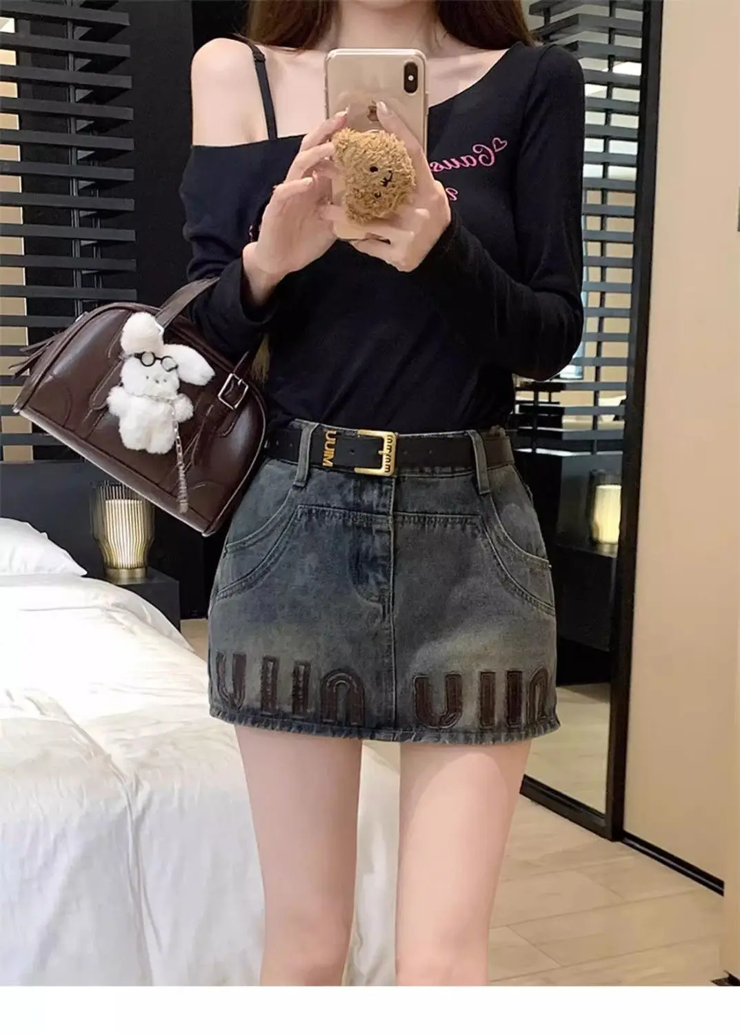 Design Anti-Exposure And High Waist Sense Of Denim Skirt Set Korean Fashion Short Sleeved T-Shirt Western Style Denim New Skirt