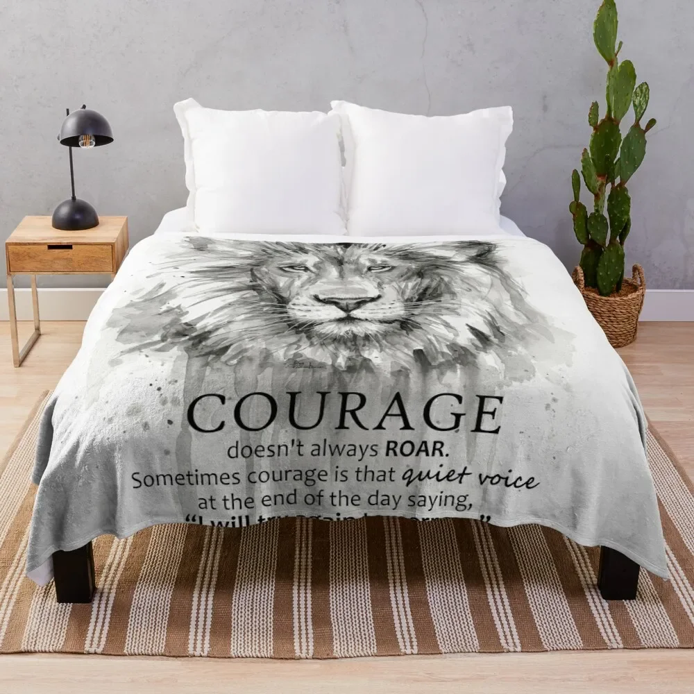 Courage Quote Lion Motivational Watercolor Throw Blanket Sofa Throw For Baby Loose Decorative Throw Blankets