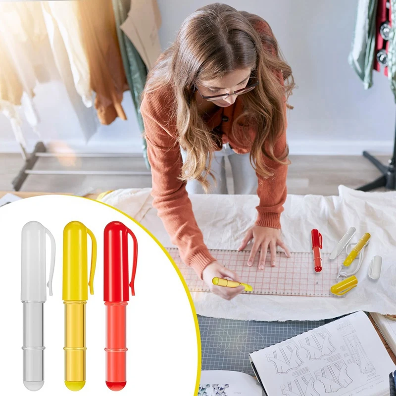 6 Pcs Sew Chalk Fabric Marker Fabric Pencils Chalk , Marker Tailors Chalk , Erasable Sewing Chalk , Red, Yellow, White