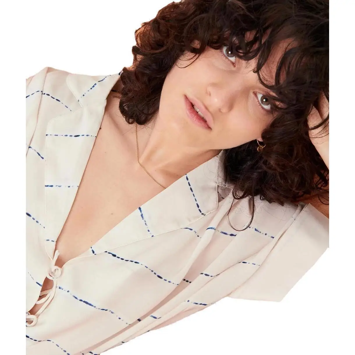 

Свободный женский повседневный топ irt V-Ne ort Sve в полоску с летучей мышью для женщин, летний сезонный коврик без раковины...