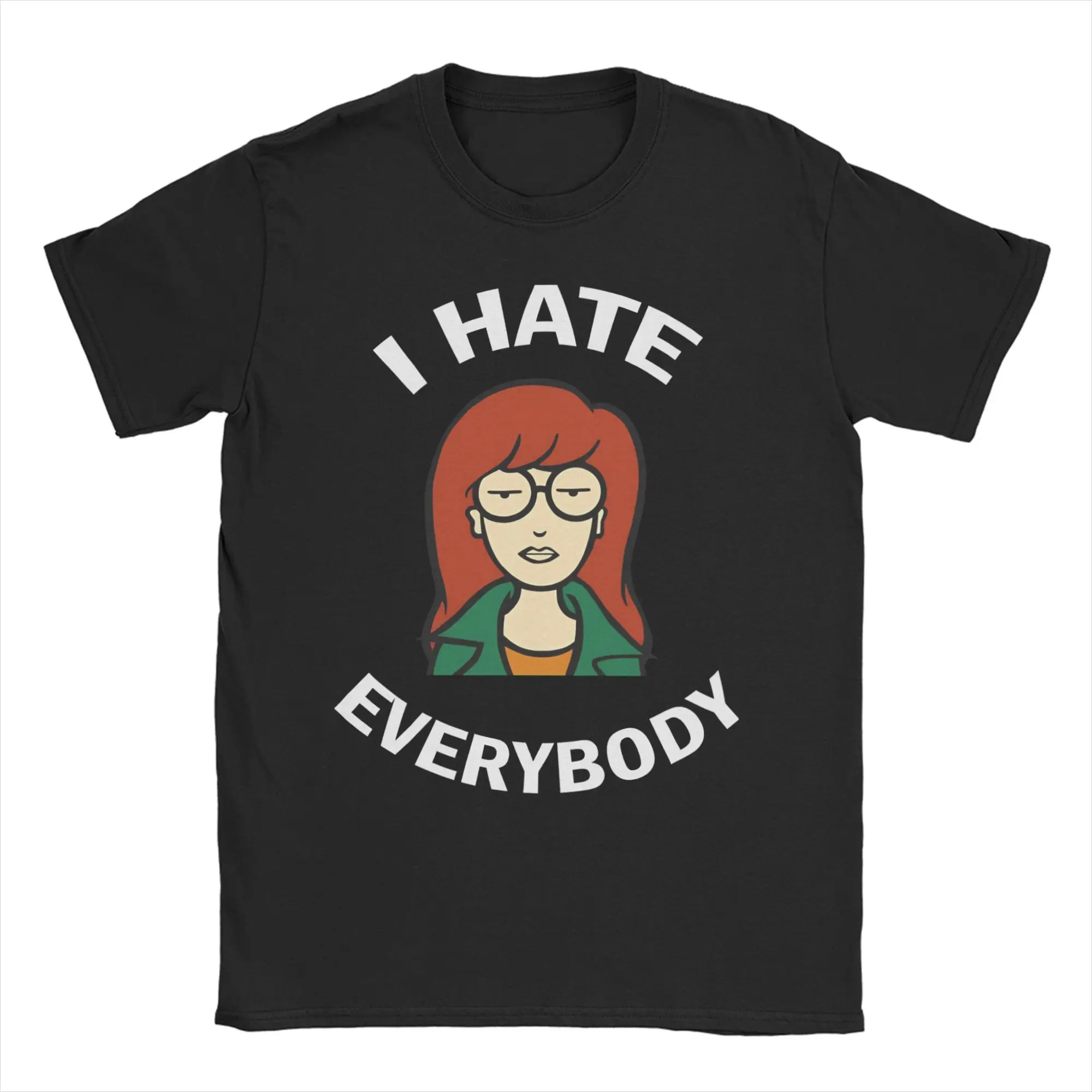 Camiseta masculina e feminina Darias I Hate Everybody, roupas de algodão puro, incrível camiseta de manga curta com gola redonda, camisetas plus size