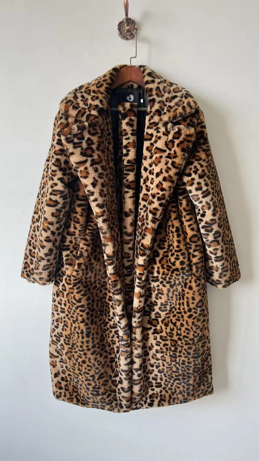 Women Imitation Fox Fur Leopard Jacket Coat X-Long Thick Warm Turn Down Collar Bomber Jacket Autumn Winter Parka Cardigan Coat