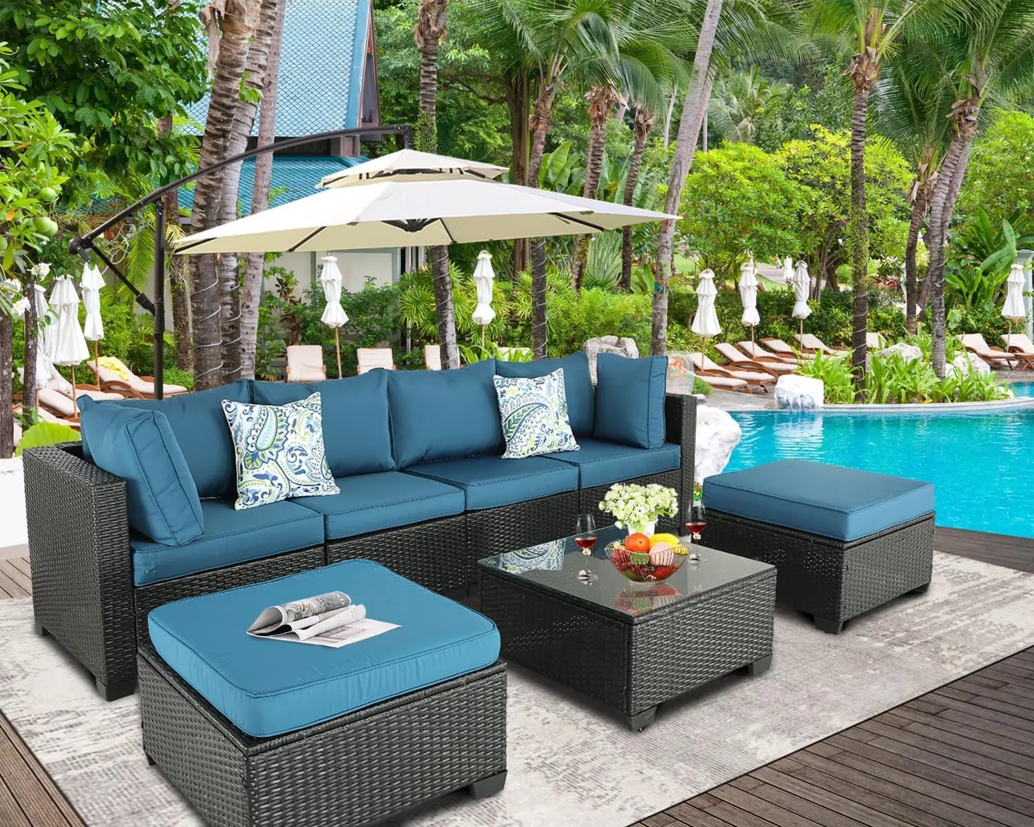 Terrasmeubelset Buiten Sectionele Outdoor Pe Rieten Meubelset Patio Rotan Sectionele Gesprek Sofa Set