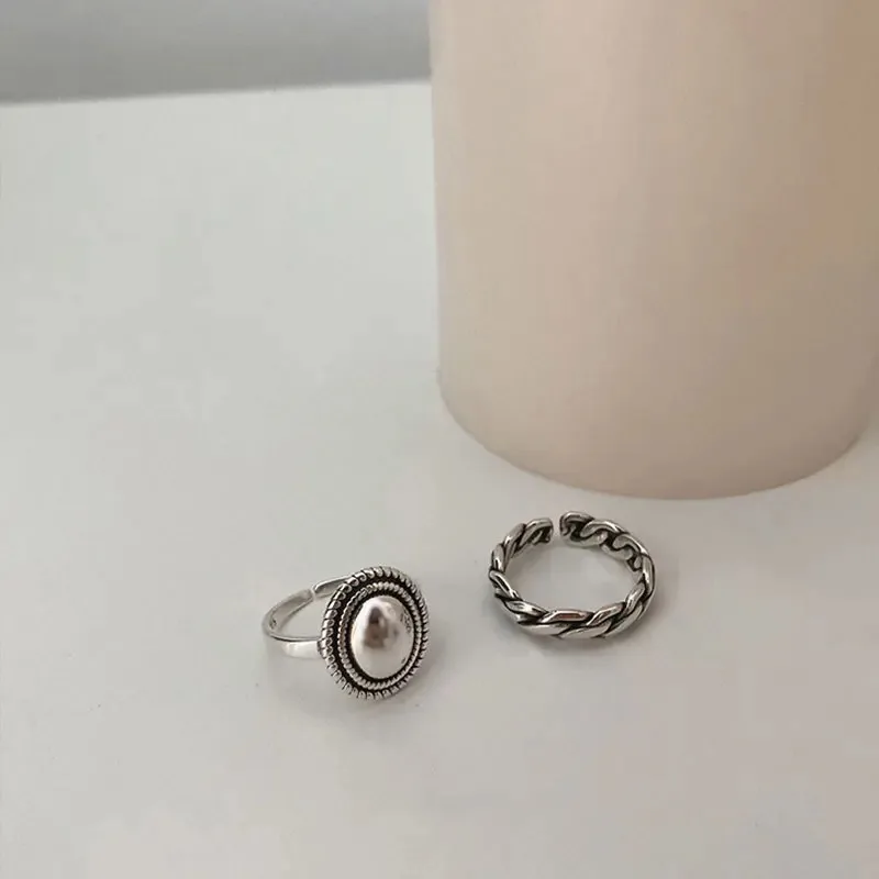Vintage Twist Design 925 Sterling Silver Rings for Couples round Geometric Thai Silver Fashion Jewelry Accessory