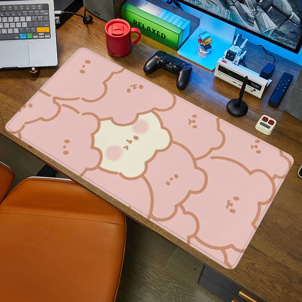 Alfombrilla de ratón de oso rosa para juegos de Pc, accesorios de configuración para mesa de ordenador, alfombrilla de ratón de Anime, alfombrilla de escritorio para jugadores, alfombrillas grandes para oficina, Xxl