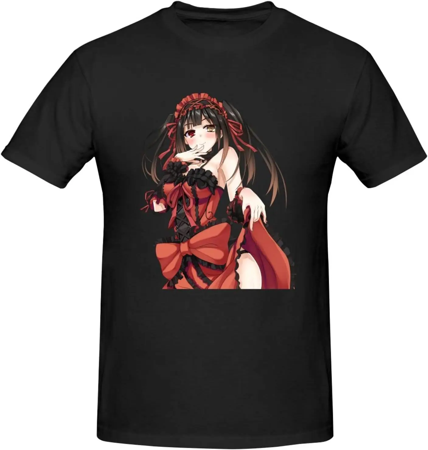 Datum ein Live Tokisaki Kurumi Herren T-Shirts Baumwolle Kurzarm Rundhals ausschnitt Mode Grafik druck T-Shirts schwarz