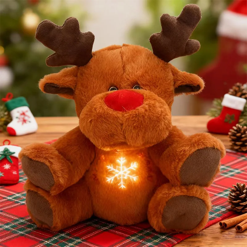 28 سنتيمتر تضيء إِلْكَة عيد الميلاد وسائد فخمة دمى الحيوان يضيء لعب هدايا للأطفال المفضلة السنة الجديدة ديكور عيد الميلاد احتفالي
