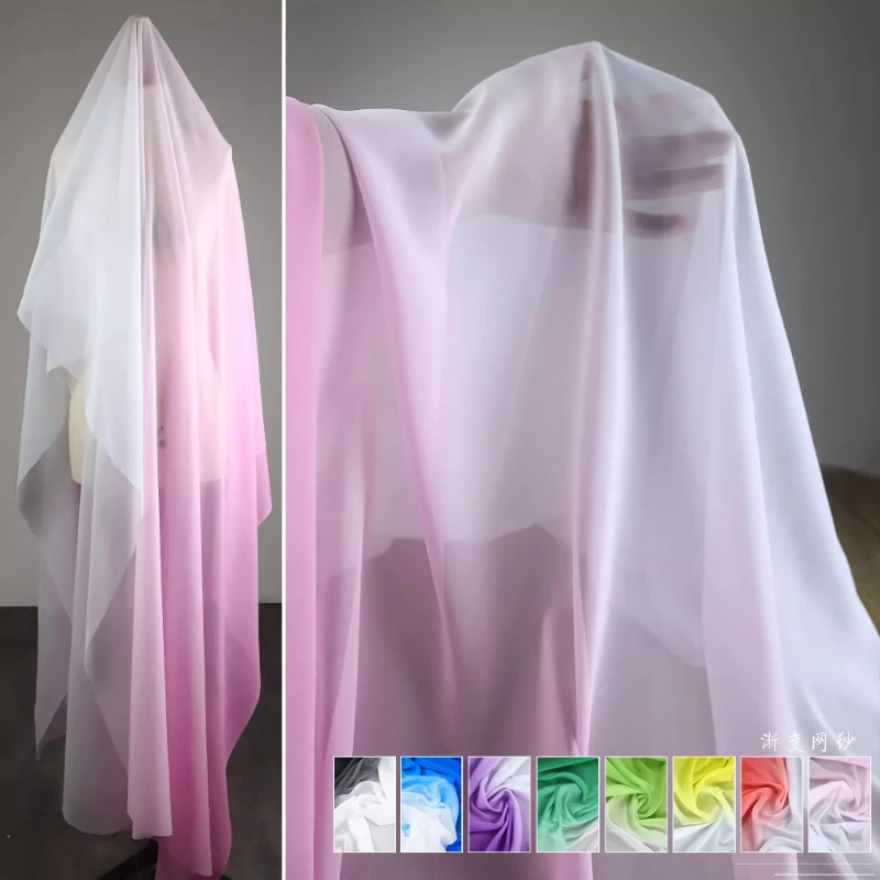 Gradient Chiffon Fabric for Diy Sewing Chinese Style Semi Transparent Performance Costume Hanfu Designer Fabrics Cloth