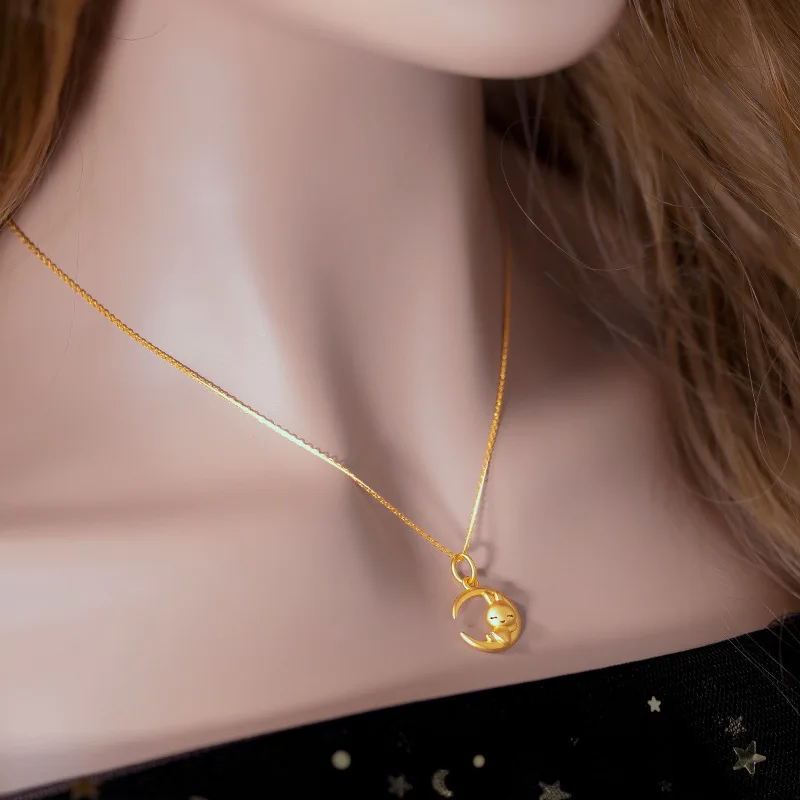 Small Group High Sense Moon Rabbit Necklace for Women Pure 18K Gold Pendants Romantic with Box Gifts Jewelry