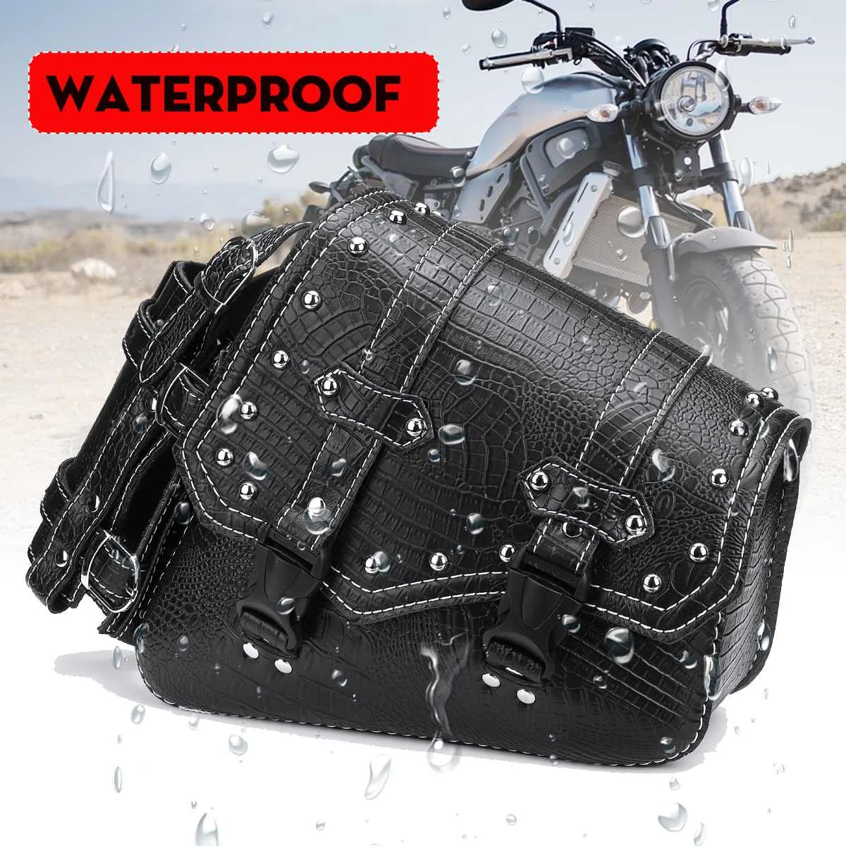 

PU Leather Saddle Bag Universal Motorcycle Saddlebag Tool Gloves Luggage Storage Pouch