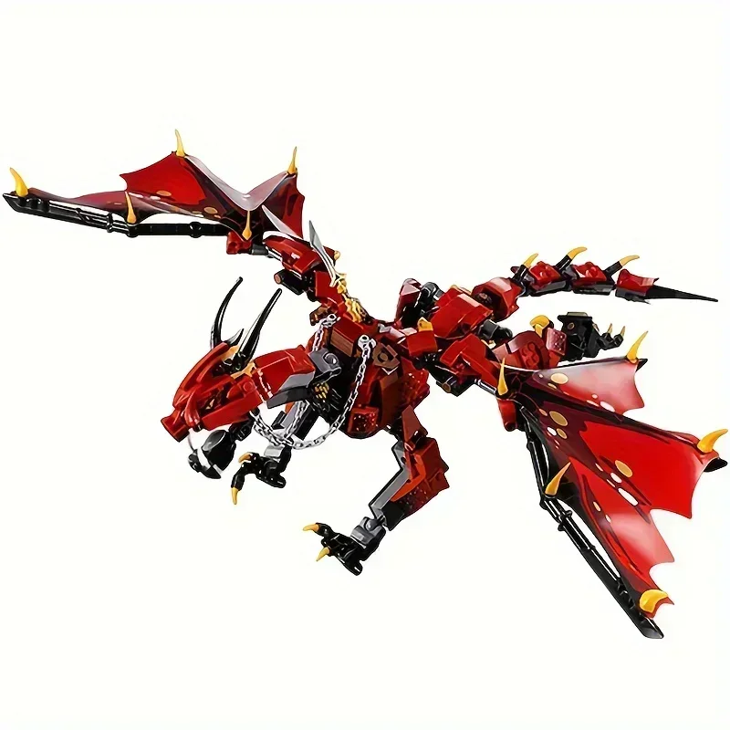 940pcs Red Fire Dragon With Helicopter Building Toys Building Blocks Set ABS Material Educational Toys Birthday Gift