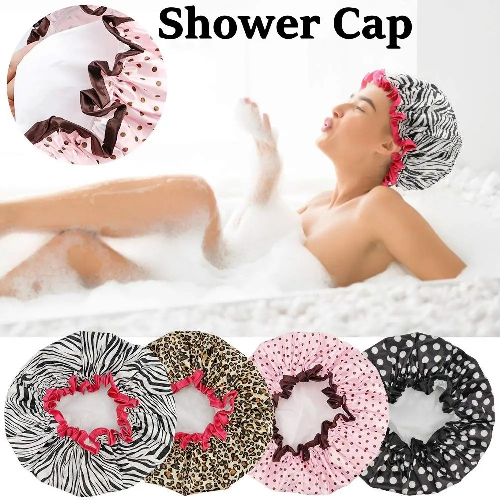 Reusable Waterproof Shower Cap Elastic Double Layered Bath Hat Breathable Shower Hair Cover