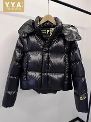 Women Down Coat New Winter Thicken Warm Outerwear Personality Detachable Long Sleeves Casual Stand Collar Hooded Short Jacket