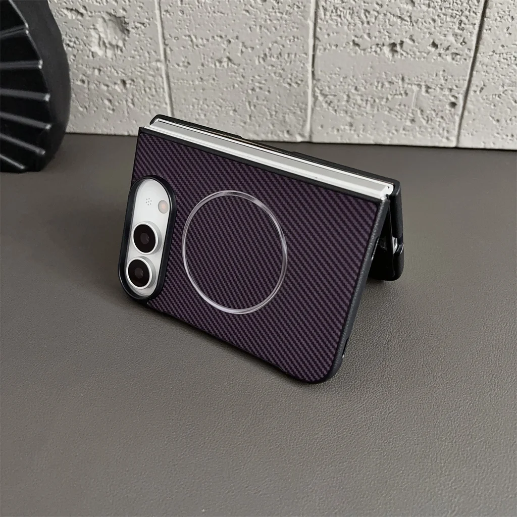 Carbon Fiber Pattern PU Leather Shockproof For MagSafe Magnetic Phone Case For Apple iPhone Duo Fold Wireless Charging Cover - view 4