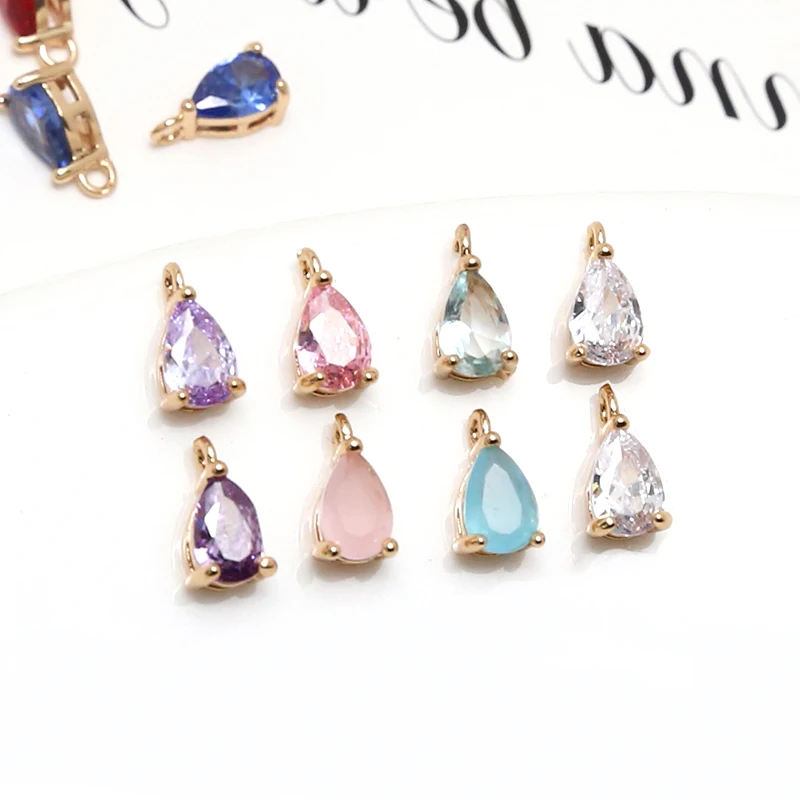 6pcs 5*8mm Vintage Copper gold-plated zircon drop shaped pendant DIY hand jewelry bracelet hair accessories materials