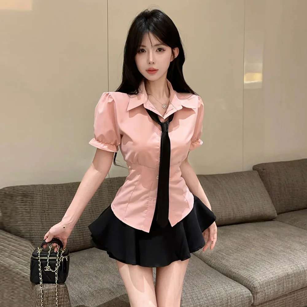 

Sweet And Spicy JK Uniform Shirt And Puffy Short Skirt Set Waist-Cinching Trendy Chinese Production Spring 2026 Collection