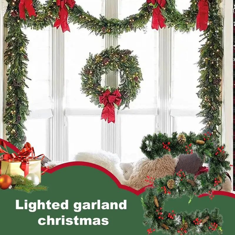 Christmas Garland for Mantle 8.86ft Mantle Christmas Decor with Pine Cones Red Berries Dining Window Rattan Door Hanger