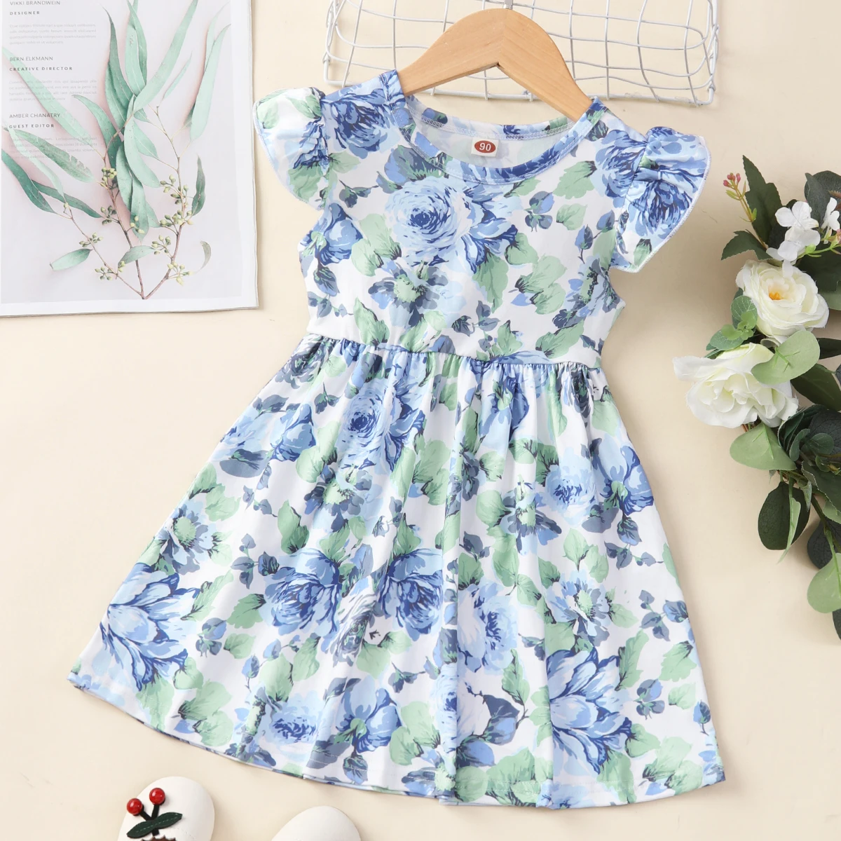 

Girls Kids Dresses Spring Summer New Girls Lace Sleeve Floral Ruffles Pretty Dress Soft Fashion Clothes Vestidos 1 to 7 Years