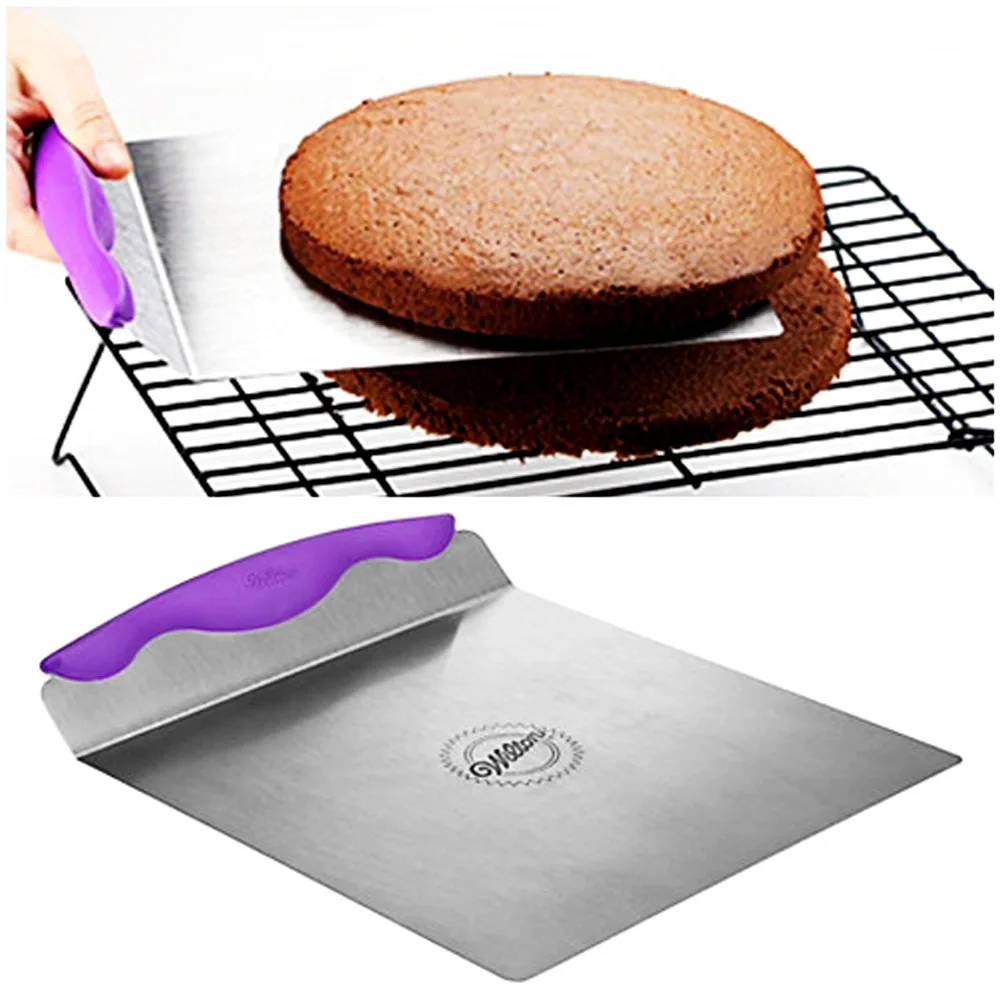 

Large Stainless Steel Transfer Cake Tray Scoop Cake Shovel Moving Plate Silicone Handle Dough Scraper Bread Pizza Blade Lifter