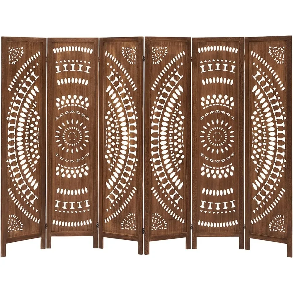 

6 Panel Wood Room Divider Fully Assembled, Carved Boho Room Dividers and Folding Screens, 5.6Ft Room Divider Screen Freestanding