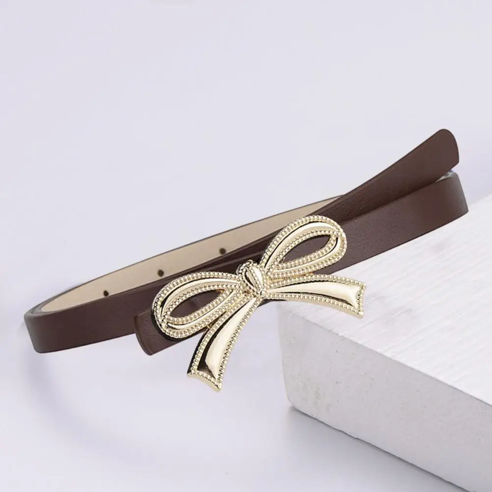 

Adjustable Women Belt Women Thin Belt Stylish Women's Faux Leather Waistband with Bowknot Decoration Adjustable for Dresses