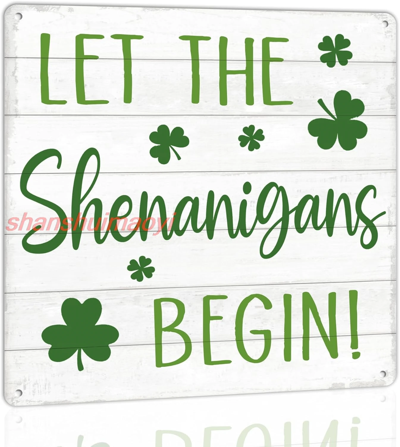 Let the Shenanigans Begin Metal Tin Sign St Patricks Day Sign Shamrock Irish Sign for Farmhouse Home Decor Desktop Decorati sign