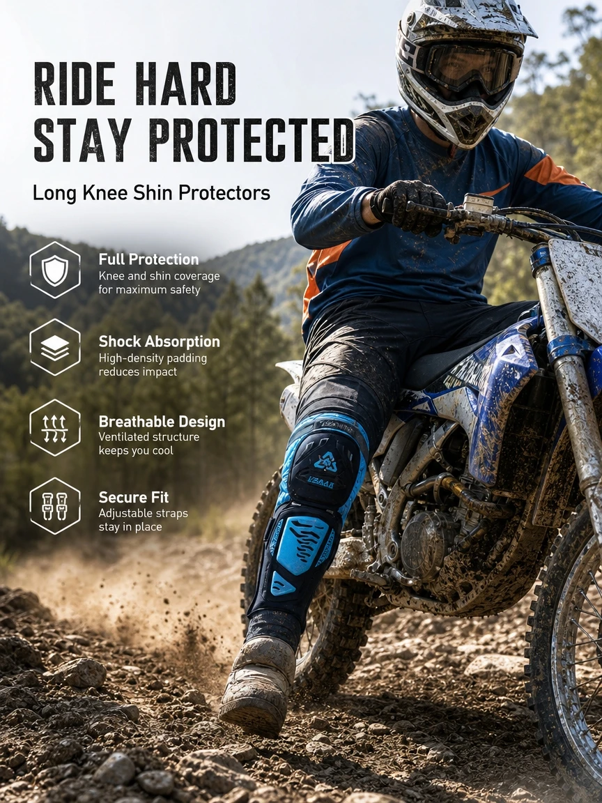 Motorcycle Knee Shin Guards Adjustable Breathable Anti‑Impact Wear‑Resistant Protective Pads for Dirt Bike Offroad Motorbike