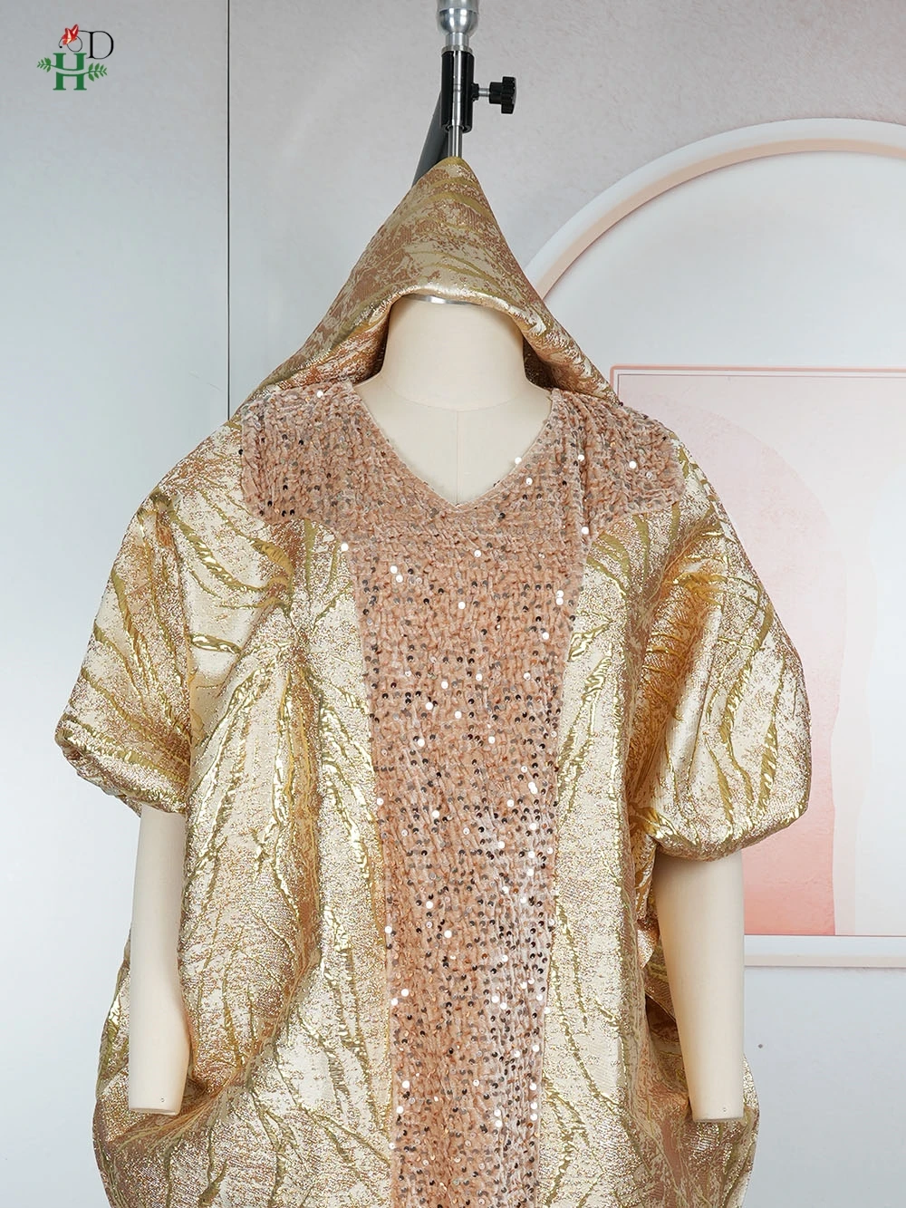 فساتين أفريقية جديدة للنساء بأكمام قصيرة فستان حفلات الزفاف المسائية مقاس كبير فساتين ترتر أنيقة رداء إسلامي بلون الشمبانيا #3