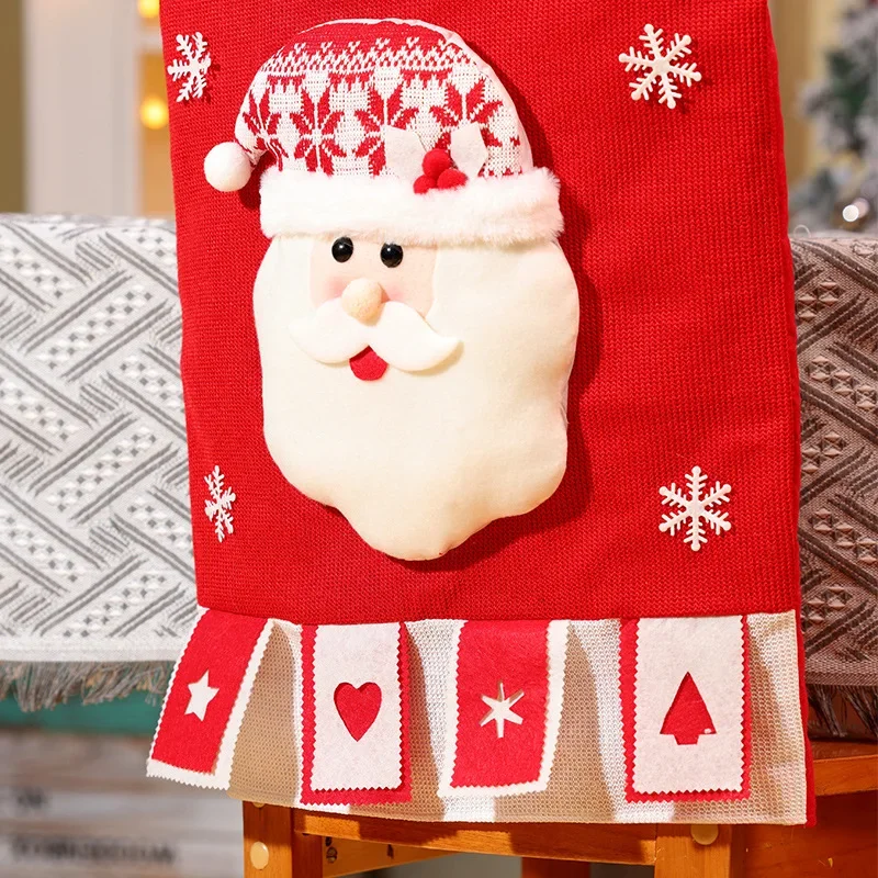 Christmas Cartoon Knitted Chair Cover Set, Elderly Snowman Fabric, 3D Dining Table Arrangement, Chair Cover