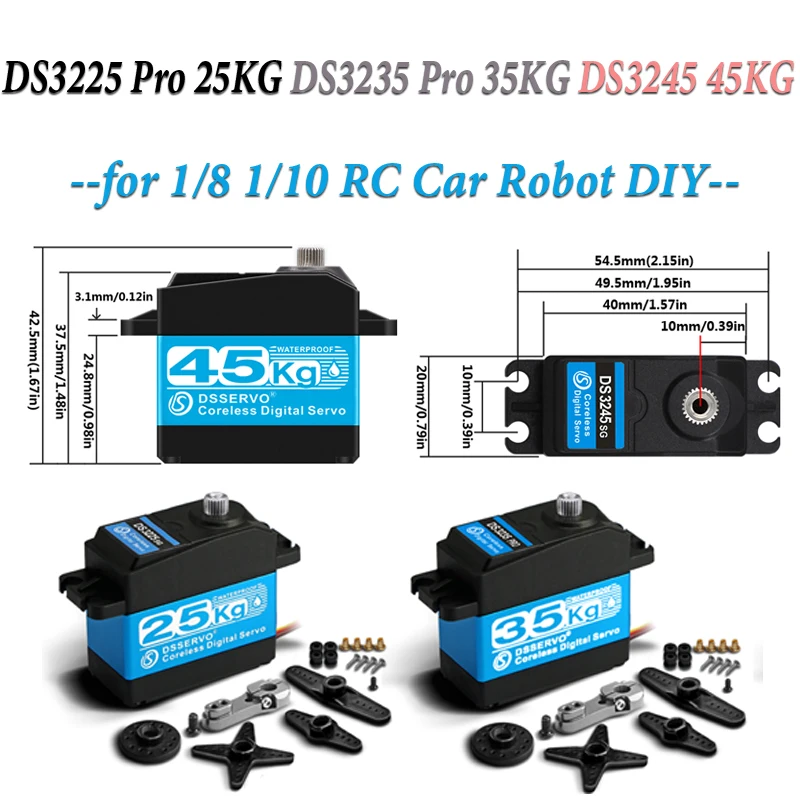 

DS3225 Pro 25KG DS3235 Pro 35KG DS3245 45KG Digital Servo High Torque Coreless Metal Gear Servos for 1/8 1/10 RC Car Robot DIY