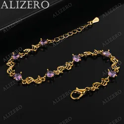 ALIZERO 925 Sterling Silver 18K Gold Purple Zircon Amethyst Bracelets For Women Wedding Banquet Party Gift Fashion Jewelry