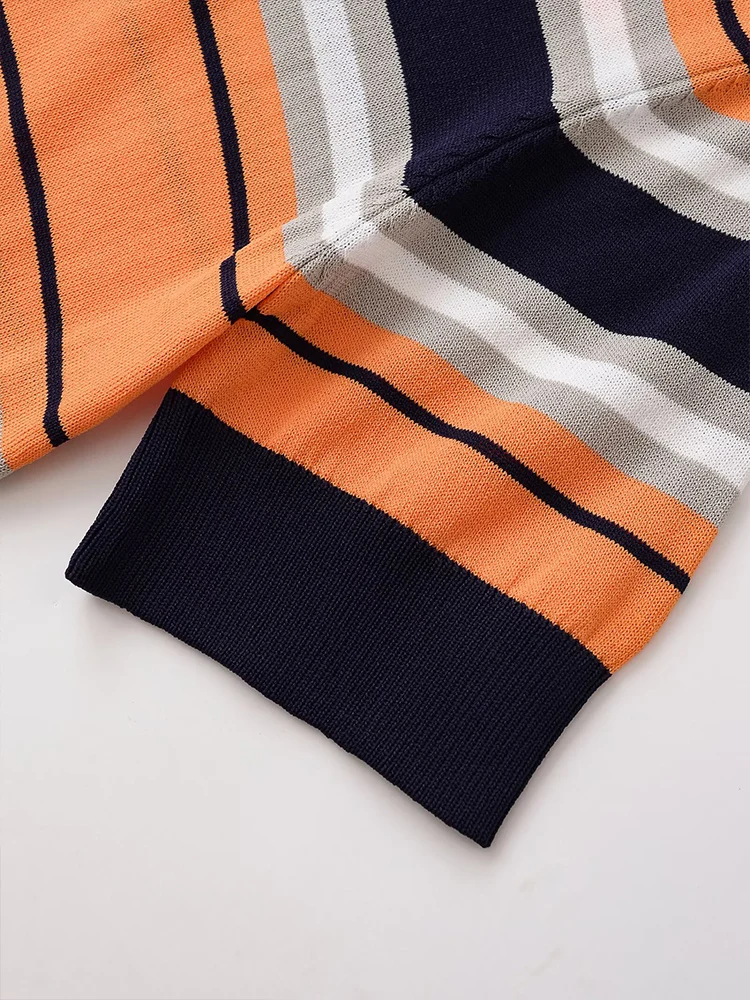 Estilo europeo y americano otoño nueva moda casual diseño de las mujeres sentido desplazamientos versátil top corto de punto a rayas