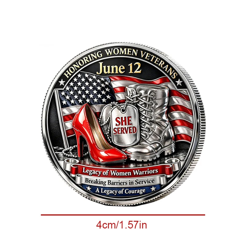 1pc Woman Veterans Day Printed Commemorative Coin June 12 Her Service For Freedom For Counrty Challenge Coin for Female Soldiers