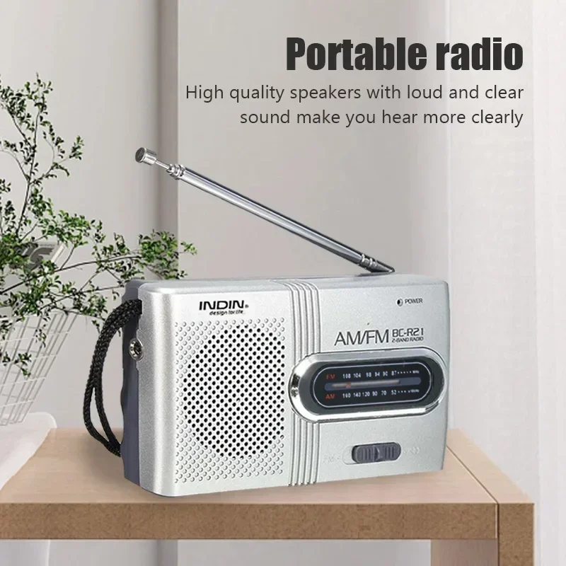 Built-in Speaker with a Standard 3.5MM Headphones Handheld Lightweight Ultra Thin BC-R21 Portable AM FM Radio Receiver Player