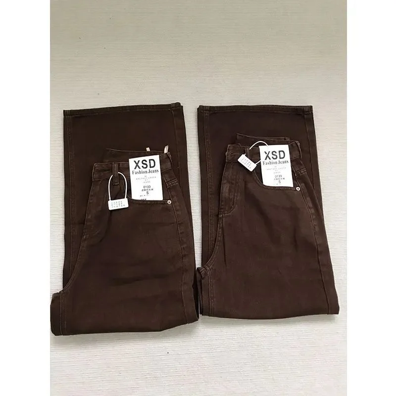 جينز نسائي مستقيم الساق من American Retro Coffee لخريف وشتاء جديد عالي الخصر فضفاض غير رسمي بنطال ذو قصة أرجل واسعة ملابس خروج عصرية #3