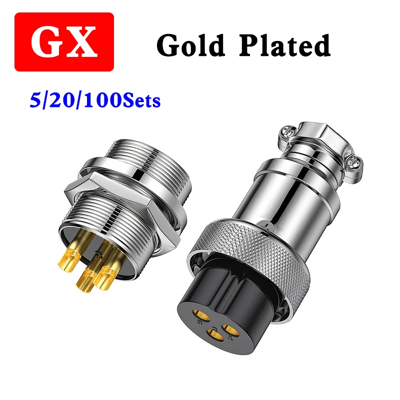 

5/20/100 Sets GX12 GX16 GX20 Gold-plated 2 Pin-15 Pin Aviation Male Plug/Female Socket Connector Pure Copper Socket Power Head