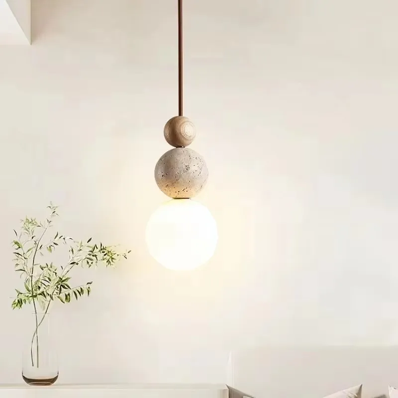 

Scandinavian Style Simple Room Decoration Apartment Lighting Wabi Sabi Yellow Tufa Round Gourd Shaped Table Led Pendent Lamp