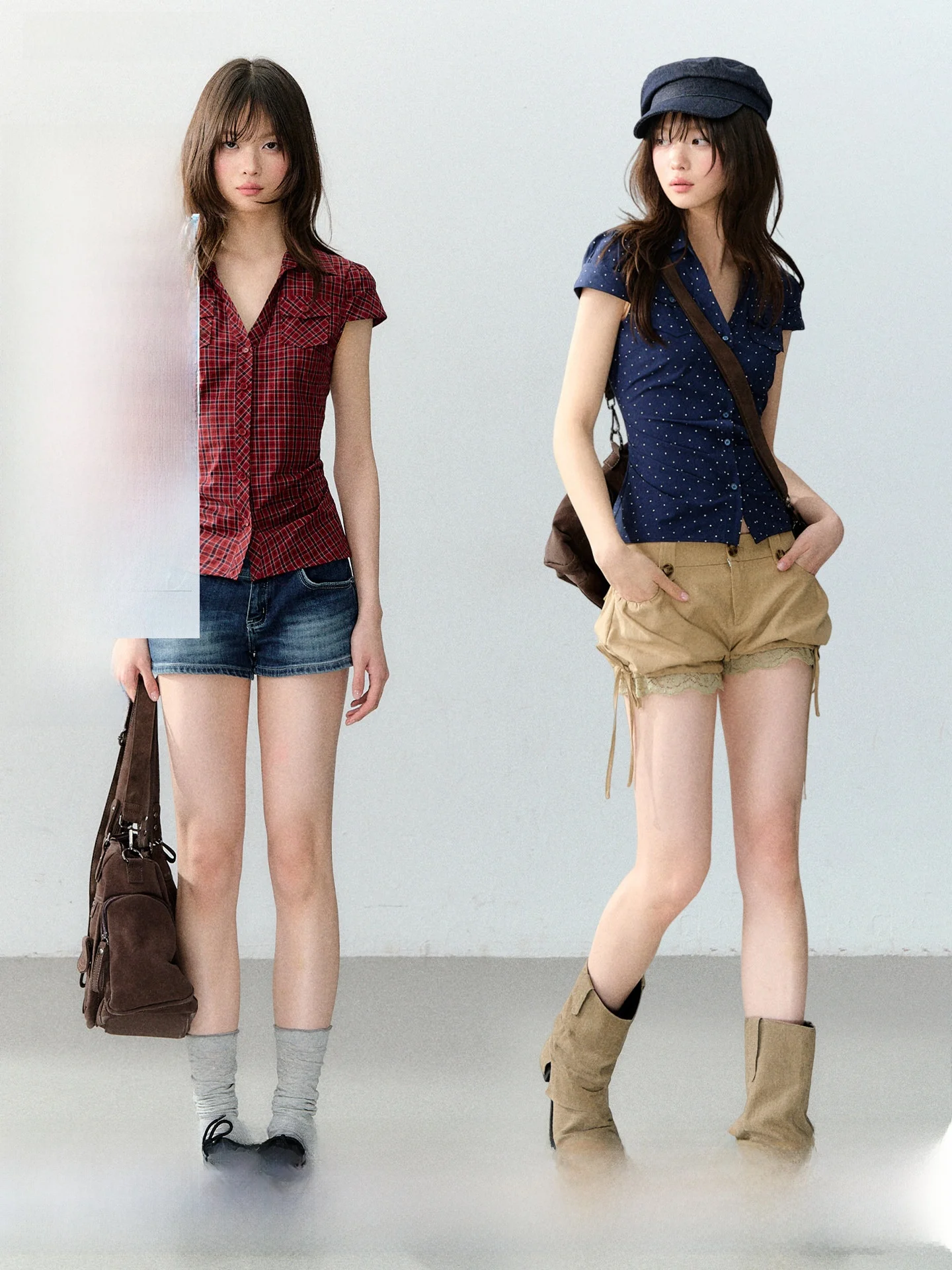 

Soote Season Original Korean Style Slim Fit Silk Waist-Cut Short Sleeve Shirt Women's Top Casual Cotton Blend Summer Fashion