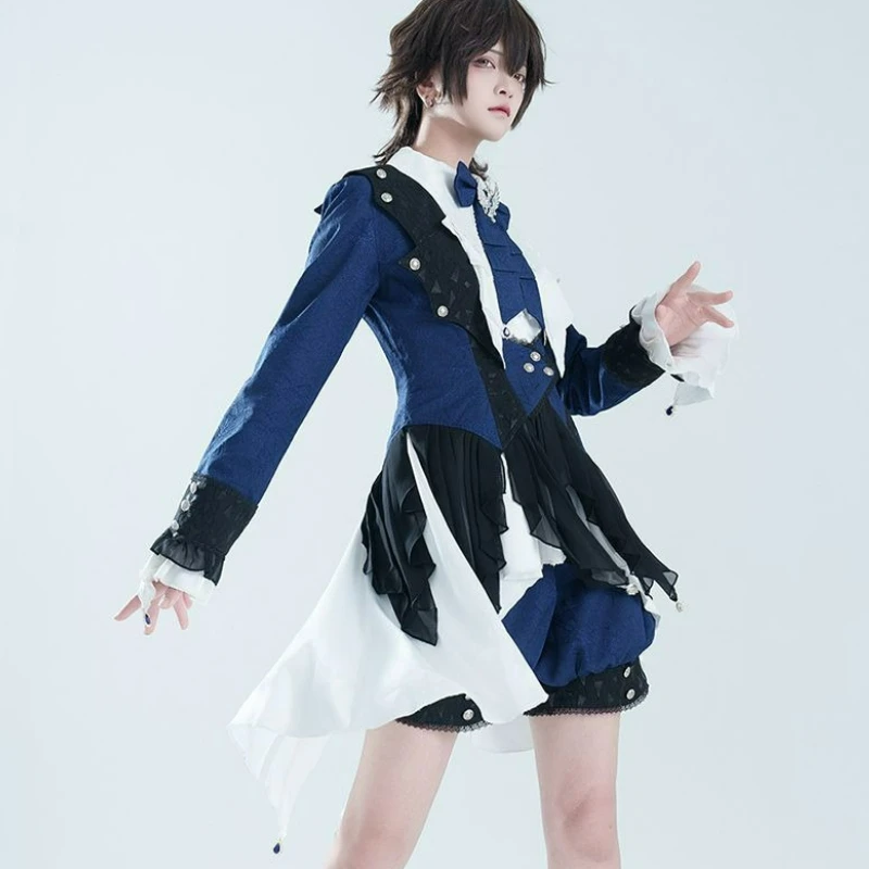 Medieval Lolita Prince Outfit Set Women Vintage Long Sleeves Jacquard Jacket Bow White Shirt Dress Mini Shorts Cosplay Clothing - view 5