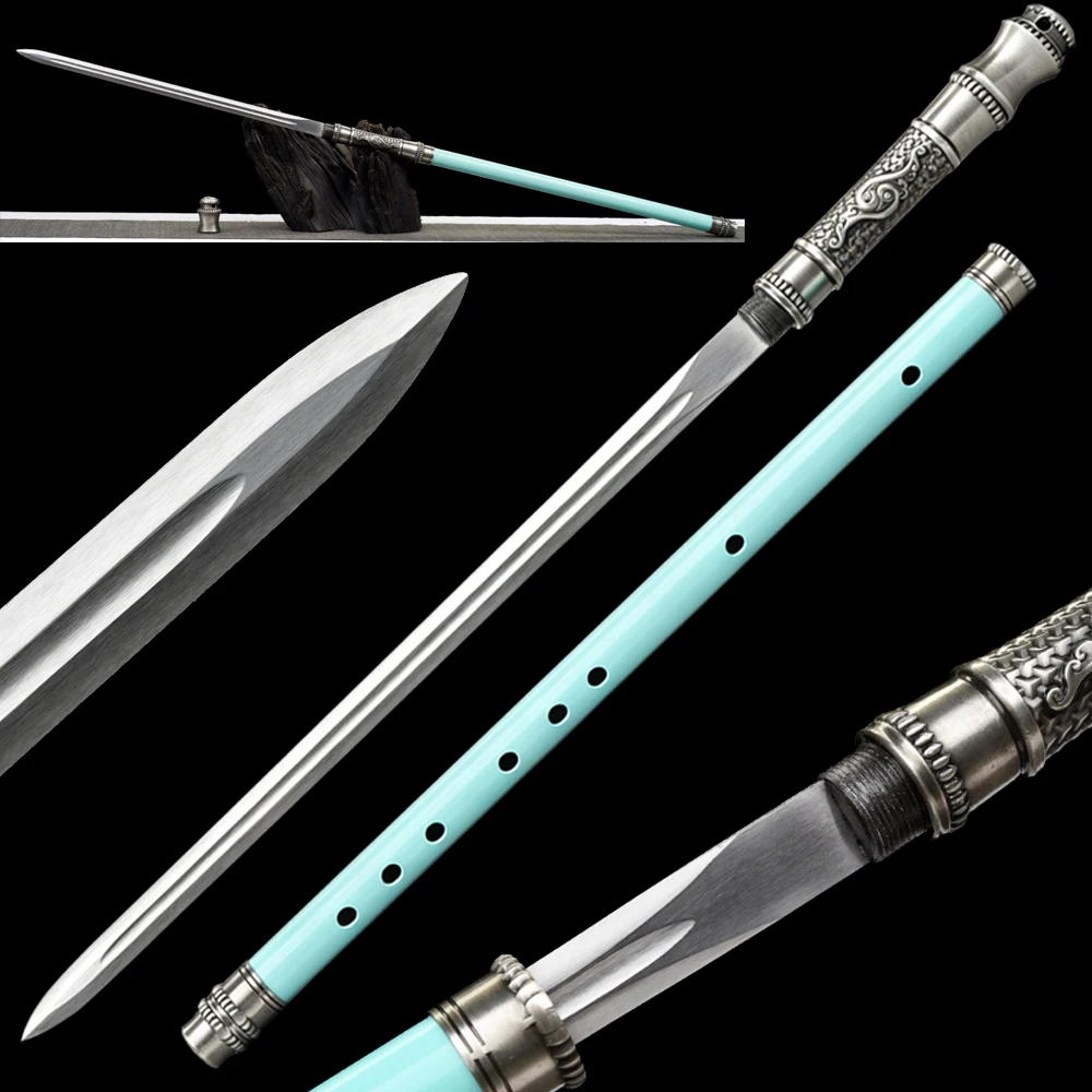 Imitation Flute Sword,Chinese Spear,Reverse Stick Sword,High Manganese Steel Blade,Stainless Steel Saya,Training Swords