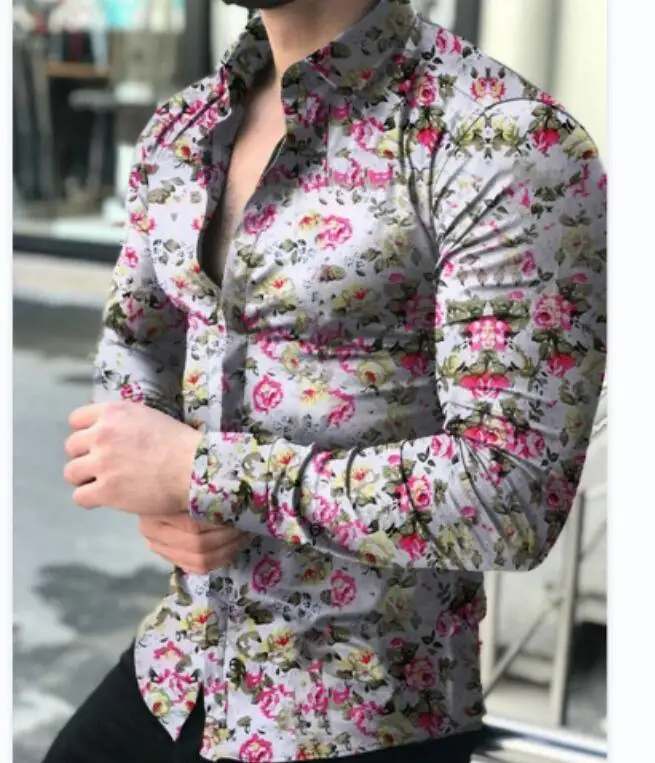 Men's New Dark 3D Printed Shirt Retro Fashion Simple Business Casual Natural Long Sleeve Lapel Button Shirt Men's Outdoor Top