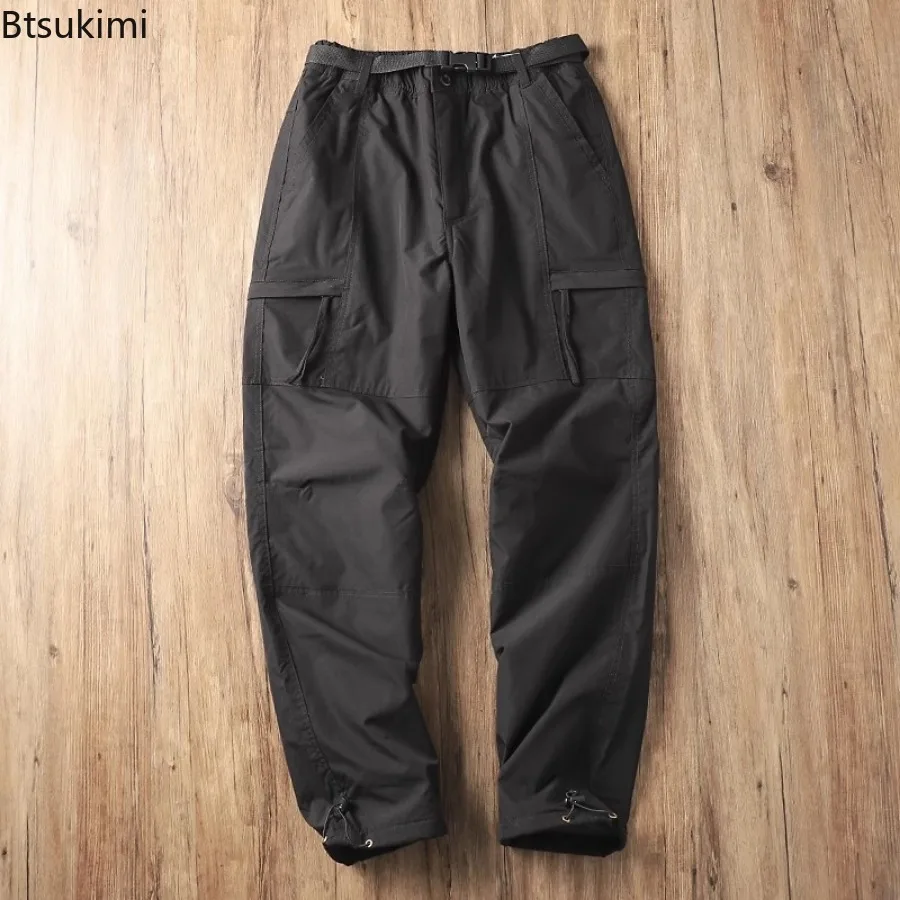 2025 Men's Cargo Pants Winter Thicker Waterproof Fleece Tooling Pants Multi-pockets Design Men Outdoor Loose Straight Trousers