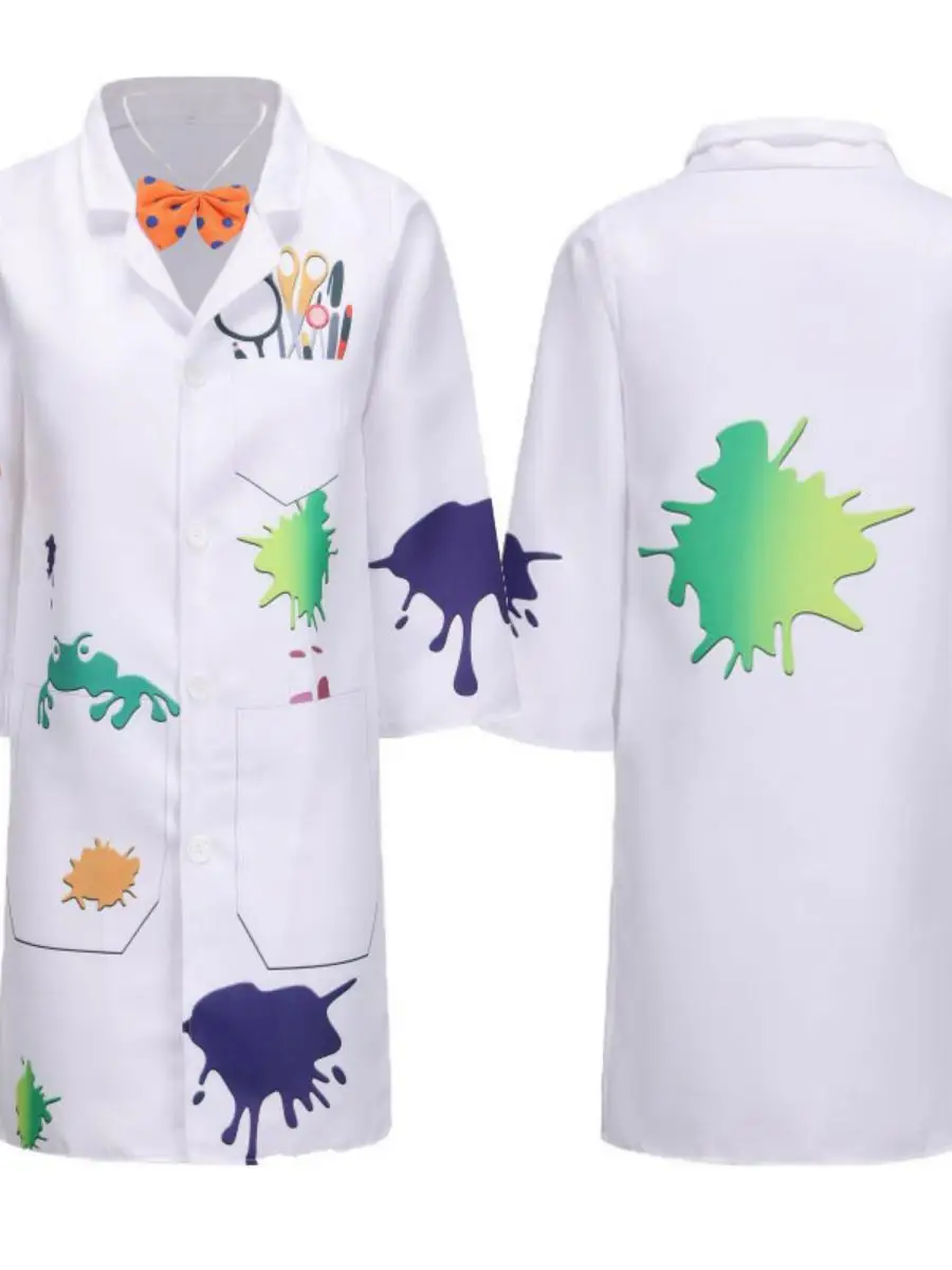 زي هالوين جديد للأطفال، معطف مختبر أبيض للعب الأدوار المجنونة، ملابس أداء للمسرح